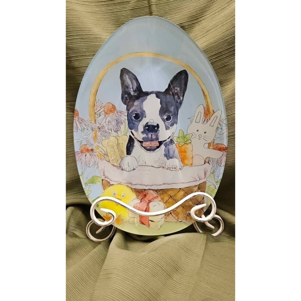 Prima Design Boston Terrier French Bulldog Glass Plate